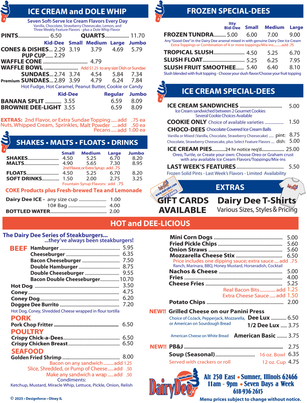 Dairy Dee Menu 2025 in Sumner IL